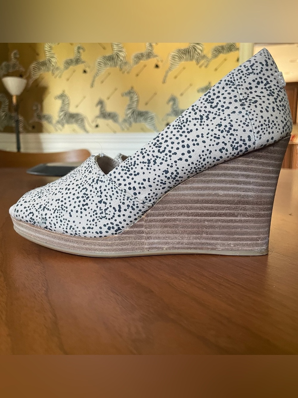Toms White Speckled Wedge Sandals